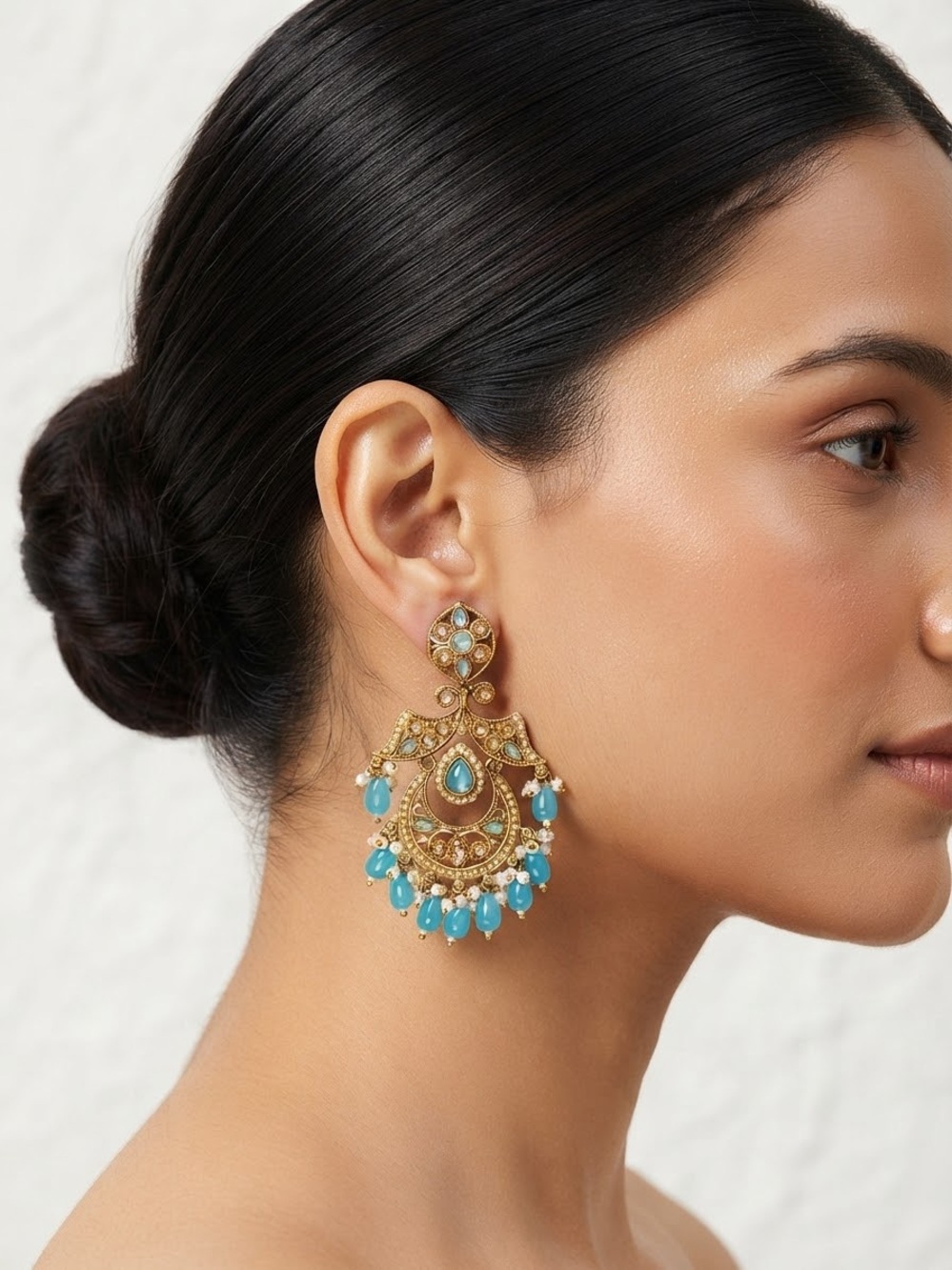 Gold and Turquoise Chandelier Earrings - Women Jewelry